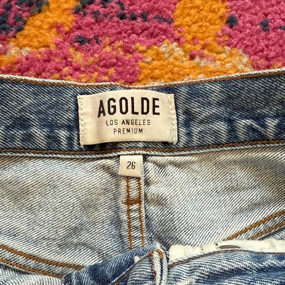 Agolde Light Blue Frayed Jean Shorts - Picture 4 of 7